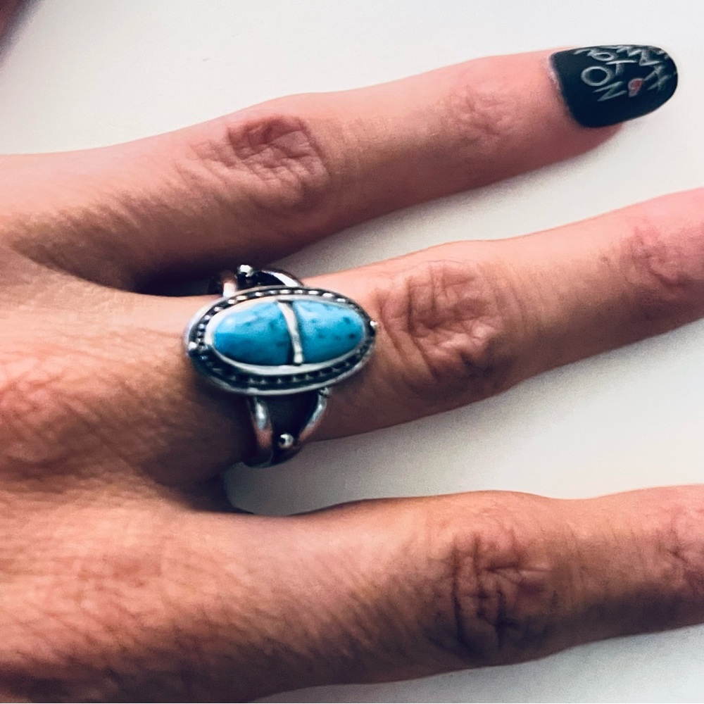 New Natural Blue Turquoise Navajo Genuine Silver Handmade OOAK Ring - Picture 9 of 16